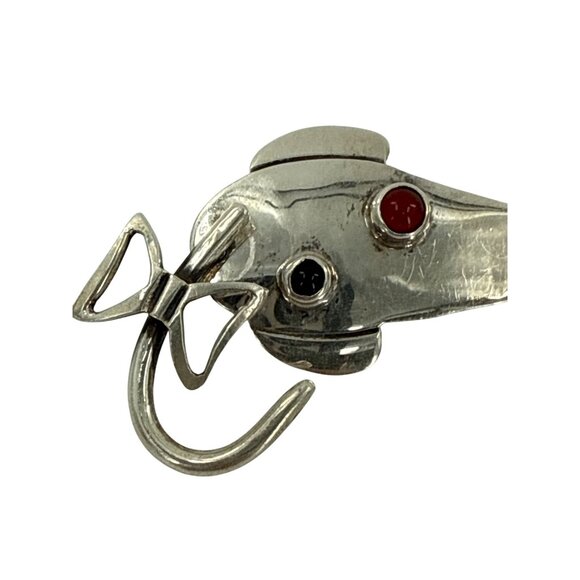 MEXICO Taxco 925 Sterling Silver Cat Brooch PinFish Brooch Red & Black Stones - Picture 2 of 5